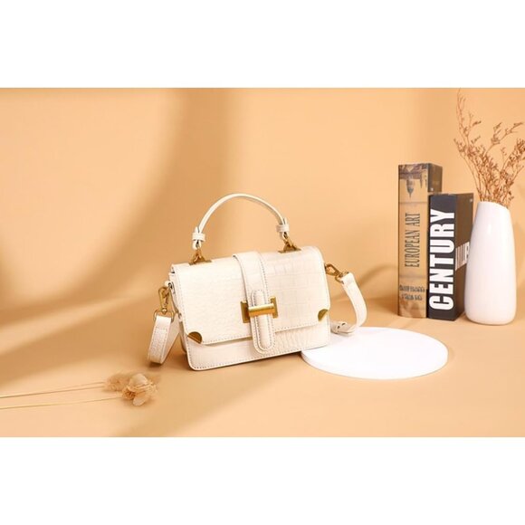 Women's A-beige Leather Satchel Small Classy Crossbody Bag Purse Fashion Handbag - Picture 6 of 6